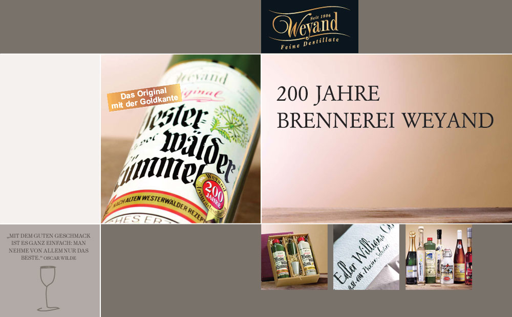 Schnapsbrennerei u. Getränkehandel WEYAND in Unnau / Westerwald - WW Schnapsbrennerei u. Getränkehandel WEYAND in Unnau / Westerwald - WW